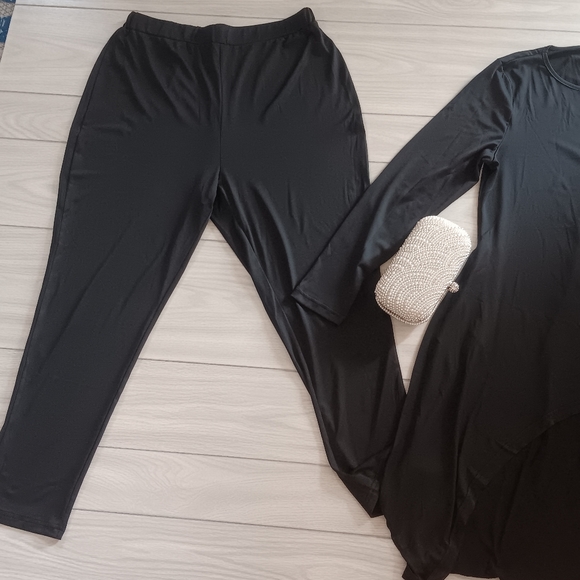 Solid Color Round Neck Long Sleeves Irregular Top And Pants Casual Two-Piece - Picture 6 of 15